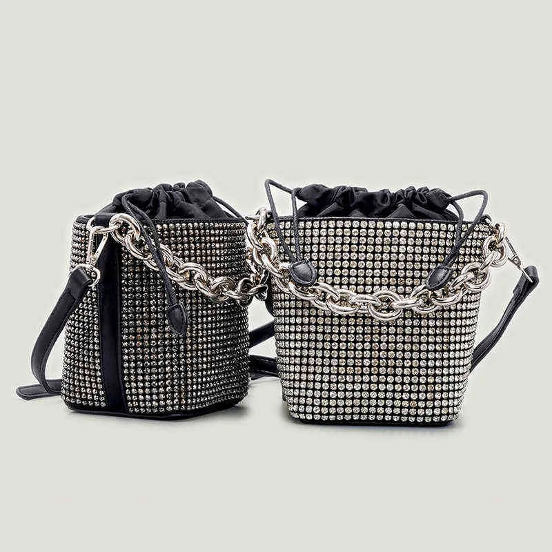 Alışveriş Çantaları Elmas Kova Çanta Lüks Tasarımcı Parlak Rhinestone Omuz Küçük Kare Ladyes Çantalar Kadın Clutch220307