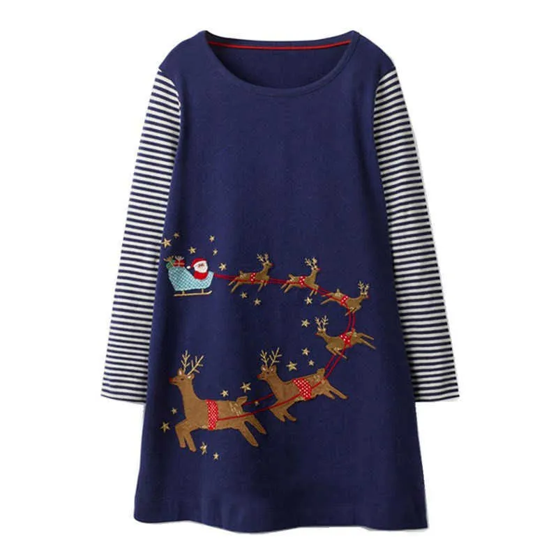 Jumping Meters Chritmas Chritmas Dress Cotton Red Bunny com Árvore de Natal Aplique Crianças Manga Longa Crianças Princesa 210529