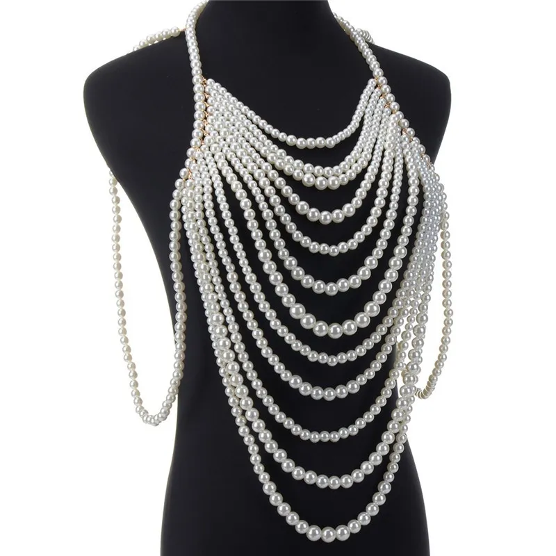 Miwens Luxury Simulerade Pearl Body Chains Smycken För Kvinnor 2021 Unikt Bröllopsbröllop Present Big Statement Smycken Varumärkesdesign