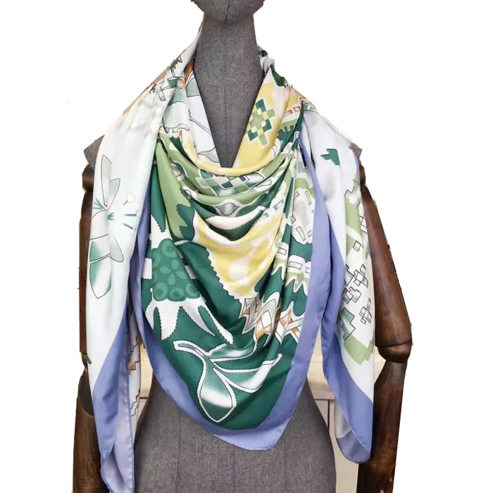 Marque de luxe mode femmes sergé foulard en soie 130130 cm grand imprimé carré châle grand foulard dames étoles Scarves5167732
