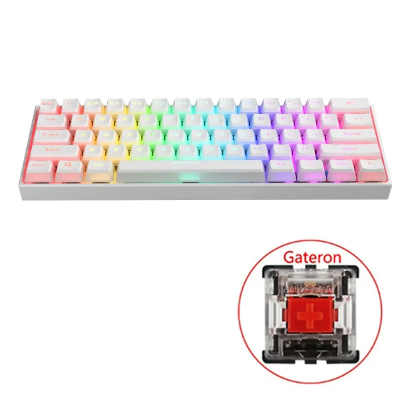 61 Sleutels Type-C RGB LED Dubbele huid Milk Shot Backlit Wired Mechanical Keyboard Mini Gaming Keyboard Gateron Schakelaars voor PC