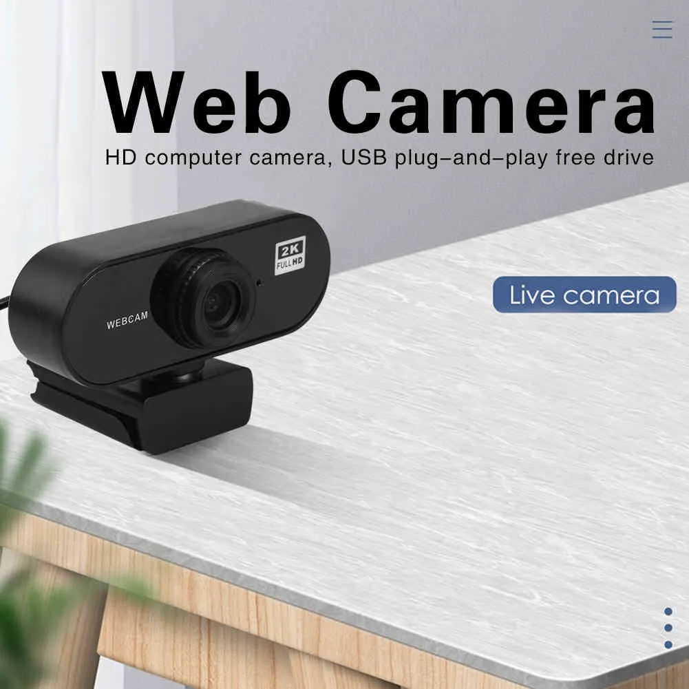 Webcam 2K HD com driver de microfone embutido Free PC computador web câmera CMOS Sensor USB 2.0 webcams