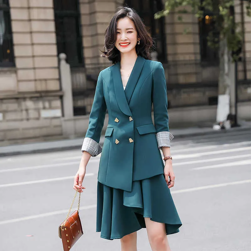 Professionell kvinnors kontorsbyxor kjol två-bitars kostym högkvalitativ höst och vinter smal passform jacka midja 210527