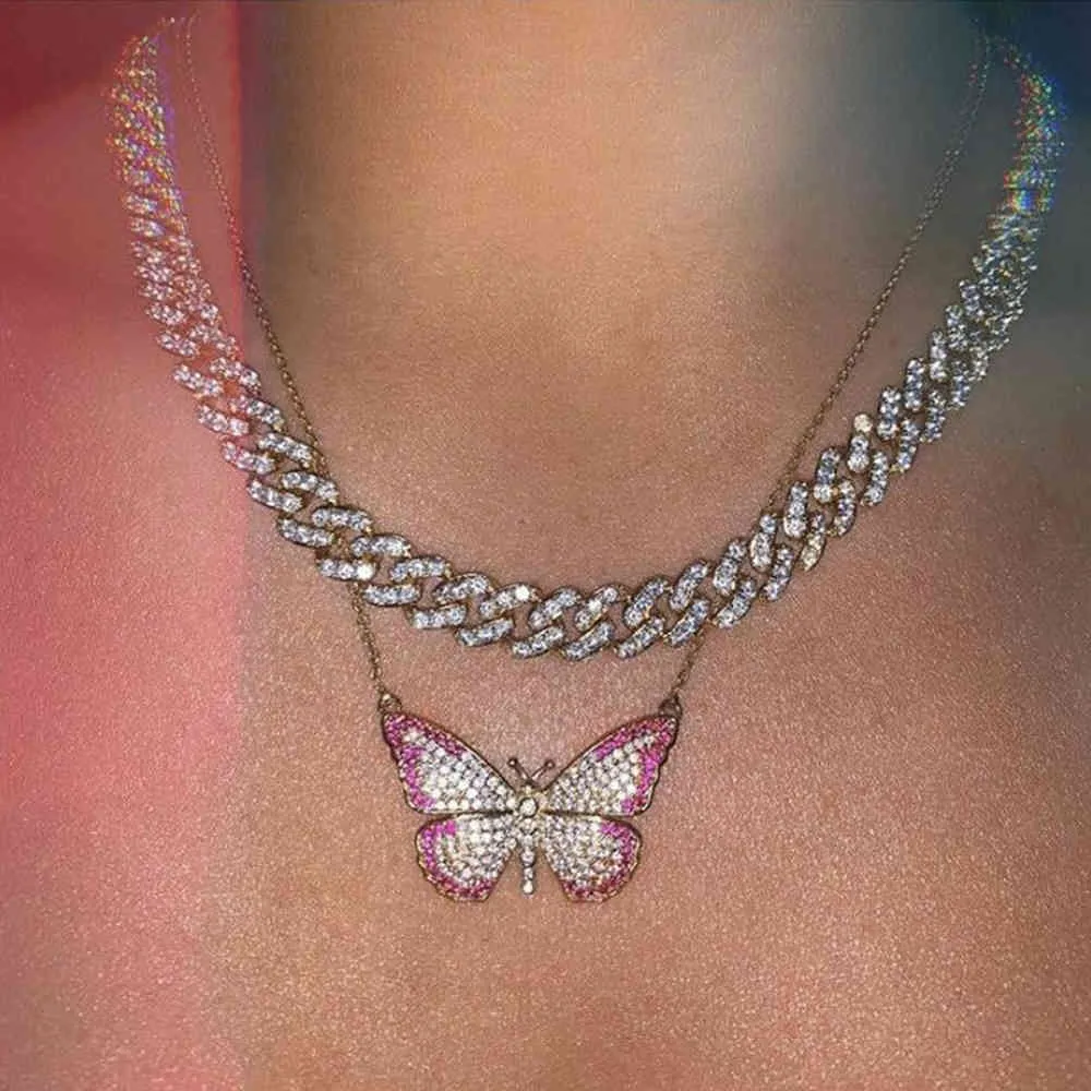 Punk 9 MM glacé Bling cubain lien chaîne couleur mixte Miami gourmette tour de cou cristal strass collier pour femmes bijoux fête