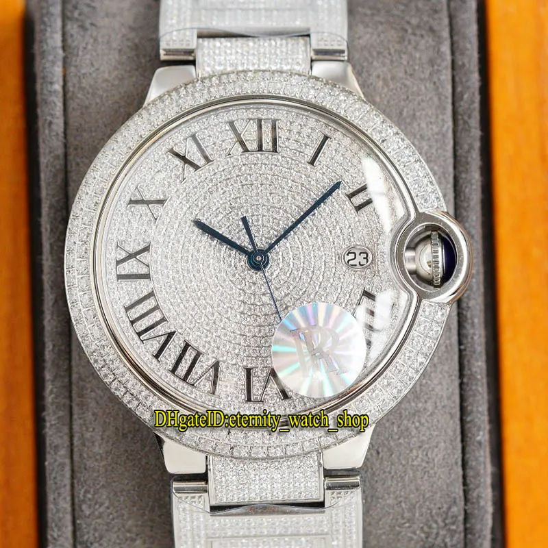 الساعات المجوهرات الأبدية 0049 RFF V7 EDITION GYPSOPHILA CZ Diamond Dial Super 2836 Automatic Diamonds Case Iced بالكامل Mens W299D