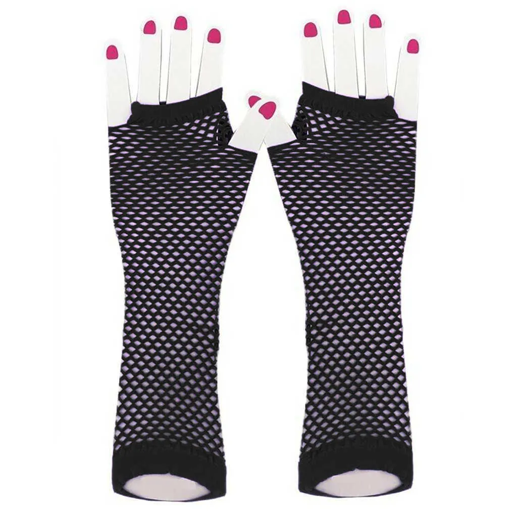 Women Gloves Hollow Out Holes Sexy Punk Goth Ladies Disco Dance Costume Fingerless Mesh Fishnet Gloves Motorcycle Protection Y0827