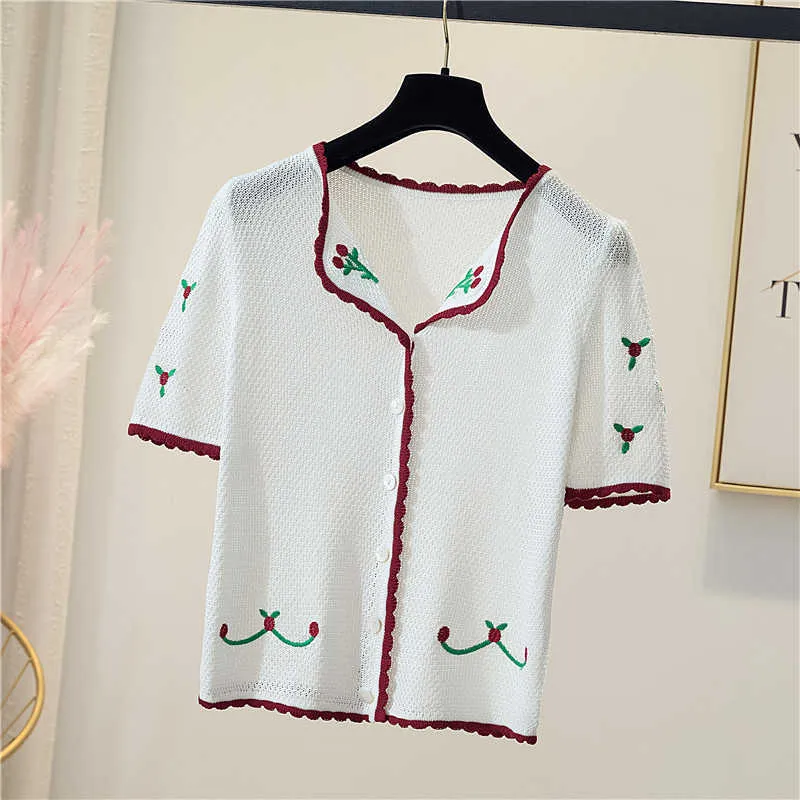 Kobiety V-Neck Knitted Casual Hollow Out Short Swetry Cardigans Lady Knitting Cienkie Summer Serdigan Outwear Crop Top Female 210604