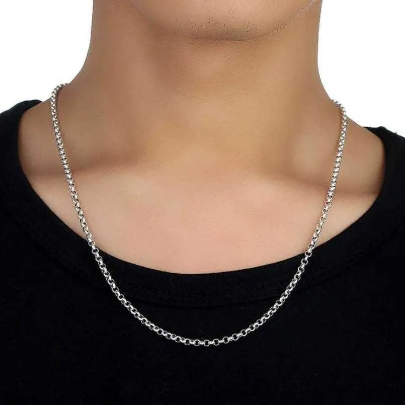 Pure Silver 3mm Thick Cross O Link Chain S925 Necklace Sweater Chain Sterling 925 Silver Jewelry Q0604243r