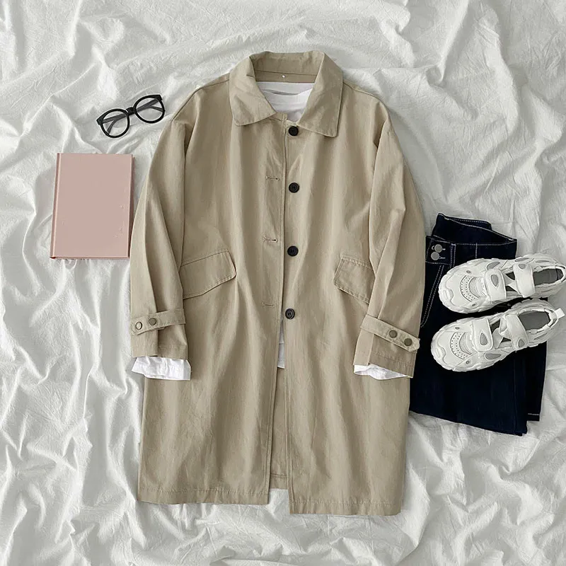 Ezgaga Vintage Trenchcoat Herbst Korea Stil Umlegekragen Langarm Kleidung Cargo Lose Knopf Khaki Büro Dame Elegant 210430