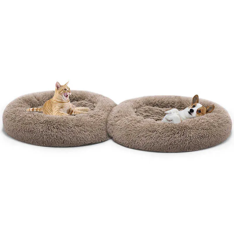 Uspokajający comfy psa łóżko okrągły pet lounger poduszki dla dużego ken kennel zimowy christmas puppy mat 211006