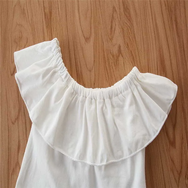 Großhandel Sommer Kinder Kleidung Anzug Mädchen Weiß Top + Hight Taille Kleid + Stirnband mode 3 stücke Set 1-6 jahr E21024 210610