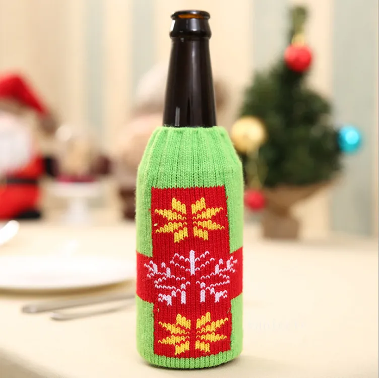 Party Favor noël tricoté couvercle de bouteille de vin noël père noël bonhomme de neige orignal bière couvre T2I52929