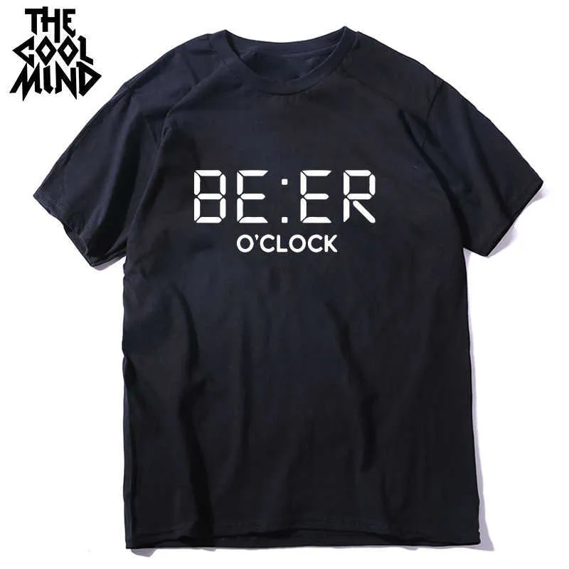 Coolmind 100％コットン面白いビールOclockプリントメンズTシャツクール夏Tシャツ男性OネックTシャツS Tee Shirts 210629
