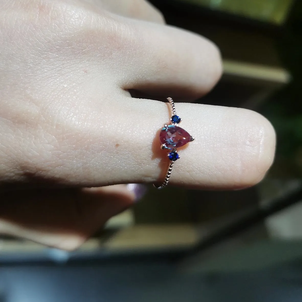 Hermosa joyería de plata 925 pera 5x7mm cambio de Color piedra laboratorio cultivado Alejandrita compromiso anillo de boda para regalo de mujer