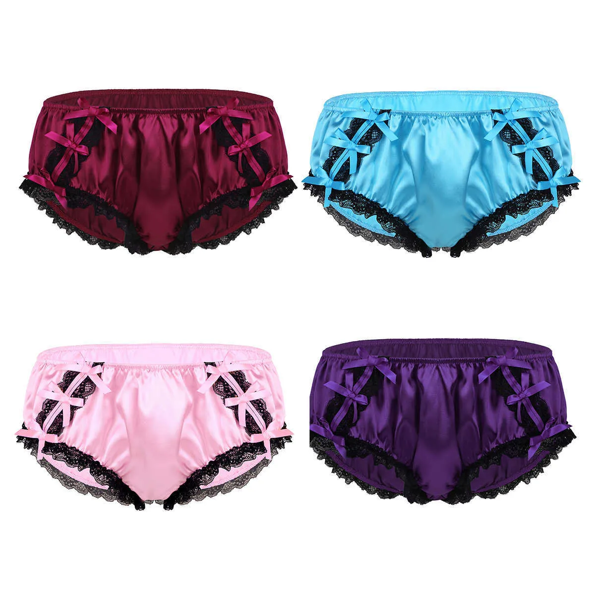 Herren Sissy Höschen Glänzend Rüschen Spitze Satin Low Rise Stretchy Homosexuell Männlich Bikini Jockstraps Slips Dessous Unterwäsche Unterhosen 210730