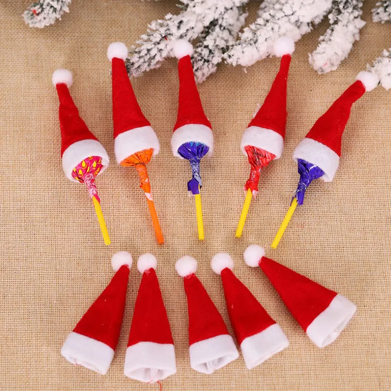 Décorations de Noël Mini chapeau de Père Noël bouteille chapeau de bonbons chapeau de flanelle couteau et couverture de fourchette