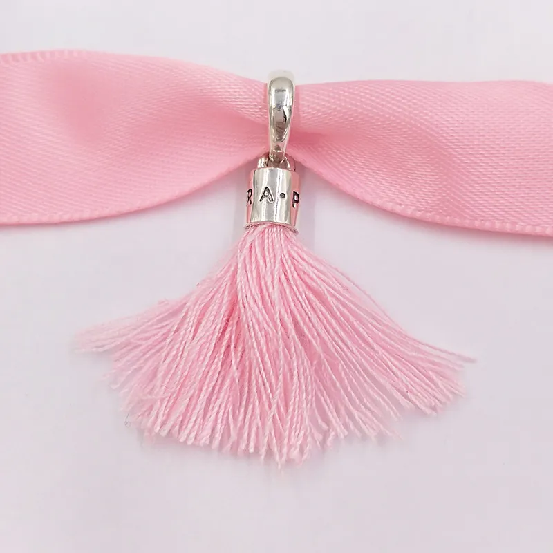 Smycken gör kit 925 silverkedjor pärla Pandora Jewlery Bright Pink Fabric Tassel Charms Women Friendship Armband för anpassade halsband för män DIY 797212CBP