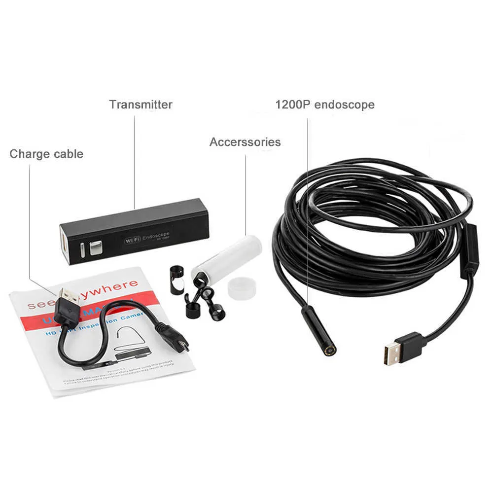 1200P Dual-Lens Car Maintenance Endoscope Wireless Endoscope With 8 LED Inspection Camera Zoomable Snake Camera For Android iOS