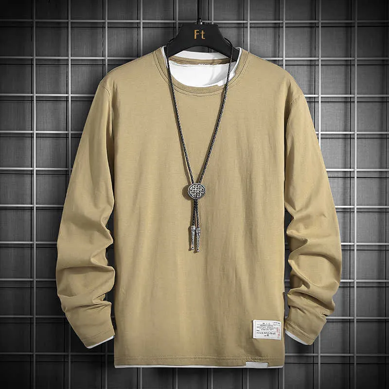 Heren Casual Sweatshirts Effen Hoodie Mannen Streetwear Nep Twee Stukken Multi Kleur O-hals Mode Harajuku Mannelijke Sweatshirt 211023