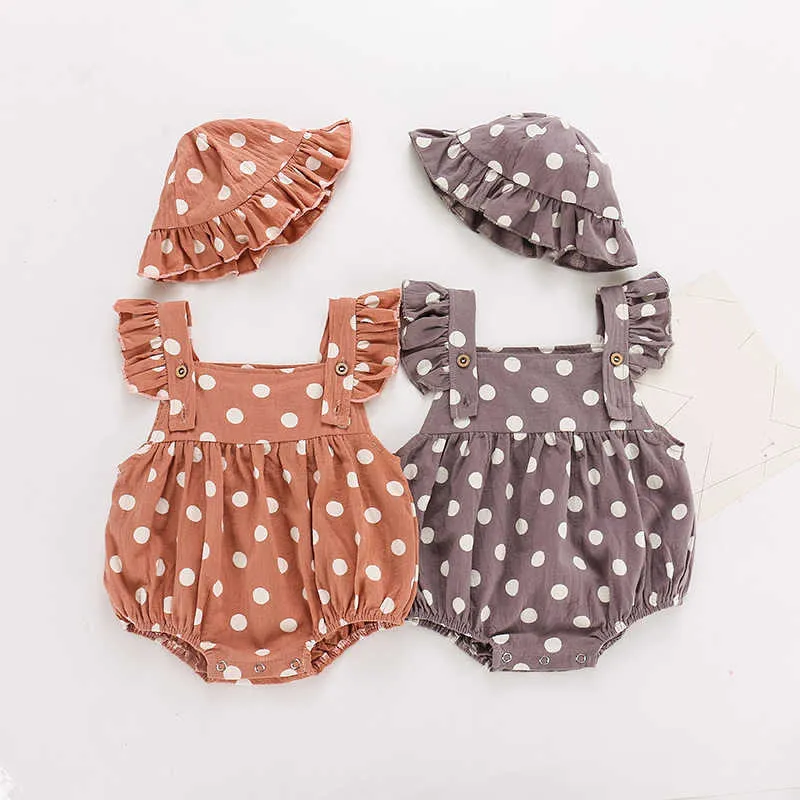 Baby Girl Clothes Summer Polka Dot Romper Bodysuit Infant +Hat Cute Toddler 210611