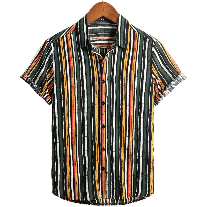 エレガントな花のプリントメンズシャツ縞模様のパッチワーク夏のシャツ男性のためのカジュアルなボタンアップキショスホムカミサスパラhombre 3xl 210524