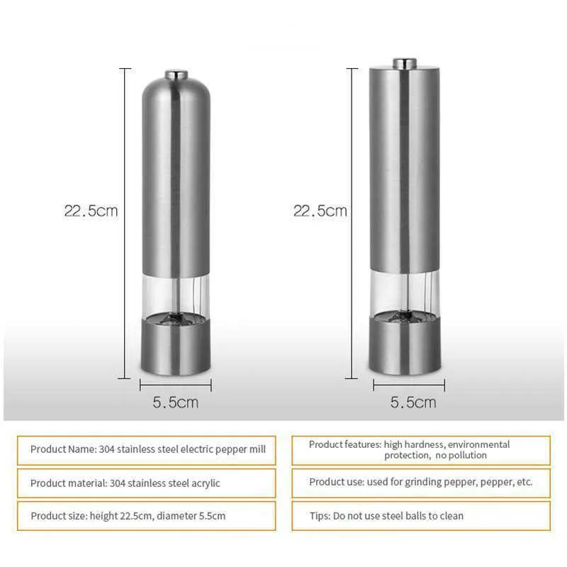 Roestvrijstalen elektrische kruidenmolen peper zoutmolen keukengereedschap accessoires voor koken 210712