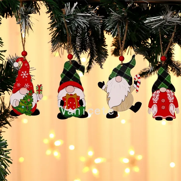 Décorations de Noël en bois Pendentif Maison Voiture Arbre De Noël Sans Visage Vieil Homme Rudolph Motif Pendentif Intérieur T2I52472