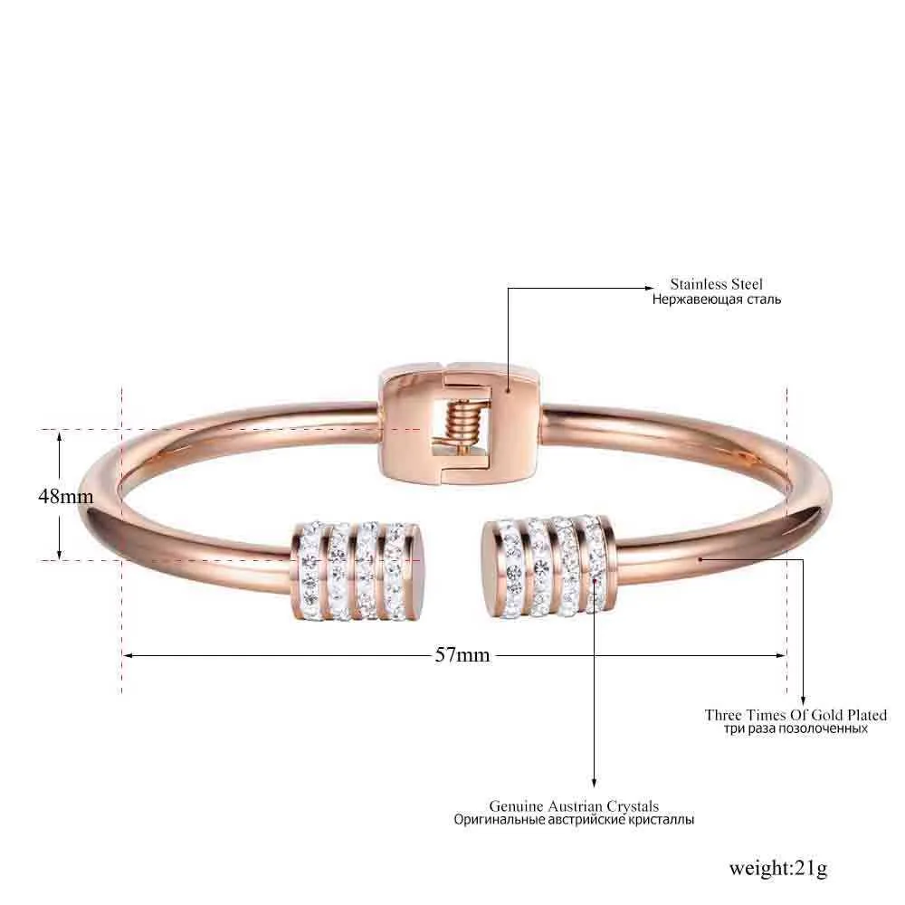 Jeemango Neue Design Strass Manschette Armreifen Armbänder Schmuck Rose Gold Farbe Edelstahl Hochzeit Armreif für Frauen B17053 Q0717