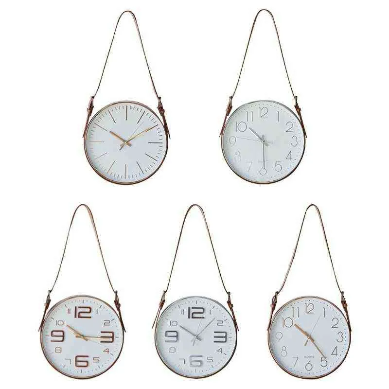 Moderne minimaliste PU ceinture en cuir horloge suspendue salon fond horloge murale Grill Bar café décorations H1230