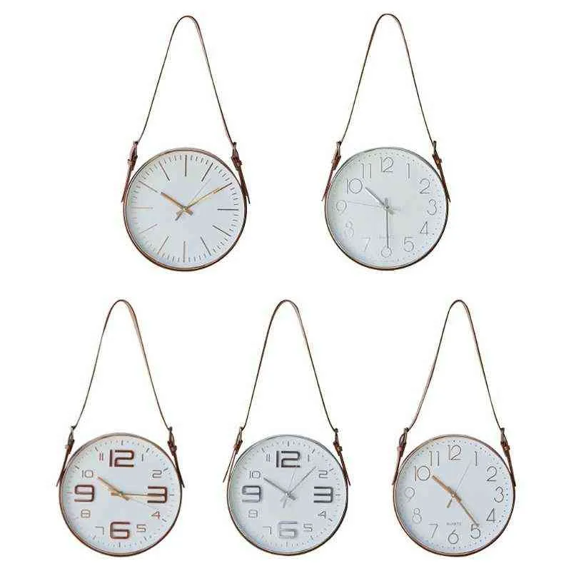 Nowoczesny minimalistyczny PU skórzany pasek zegar zegarowy salon tło zegar ścienny grill bar kawiarnia dekoracje H1230