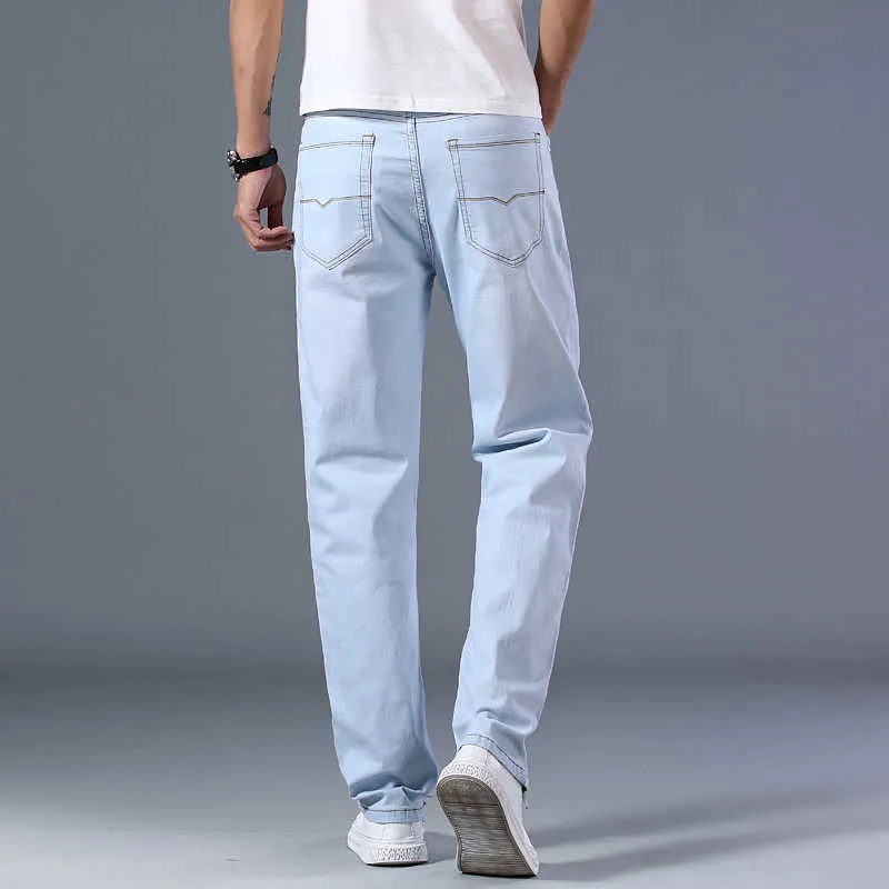 Men's Lightweight Straight Loose Jeans Spring/Summer Brand High Quality Stretch Comfortable Thin Casual Jeans 210531