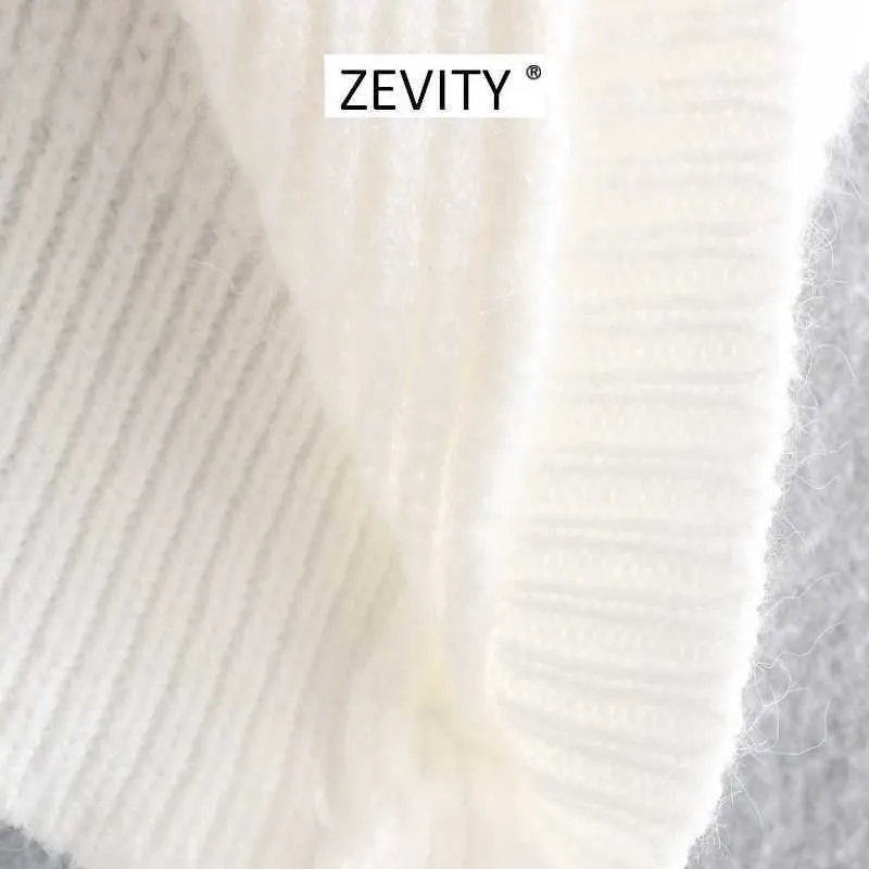 Zevity Women Fashion Cross V Neck Knitted Knitting Sweater Ladies Basic Ärmlös Casual Slim Sweaters Chic Tops S339 210603