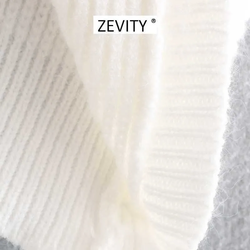 Zevity WomenファッションクロスVネックナッツ編みセーターレディース基本ノースリーブカジュアルスリムセーターシックトップスS339 210603