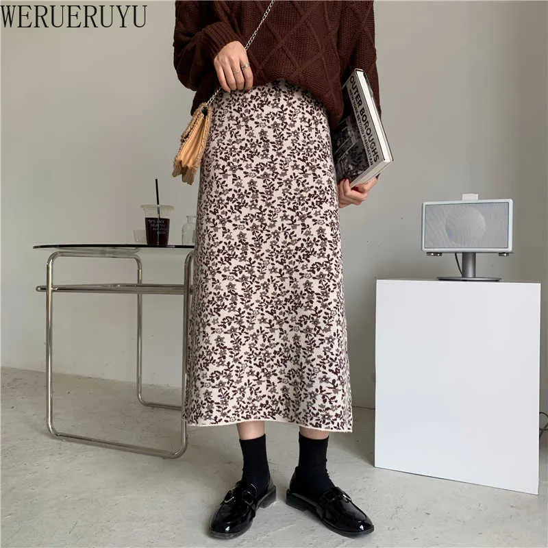 WERUERUYU floral print women skirt High waist spring winter female midi skirts Holiday ladies skirts 210608