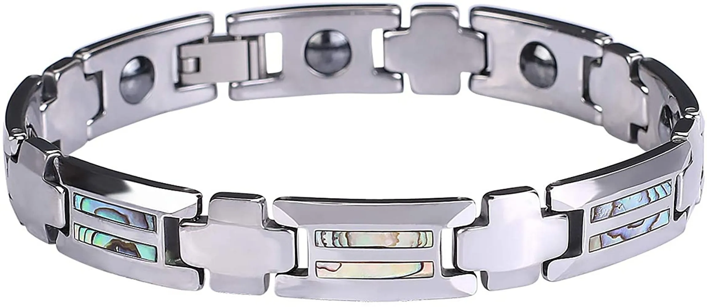 Fashion Health Bracelet for Men Tungsten Steel Chain Inlaid Natural Multicolor Shell and Magnetic Stone Bracelet