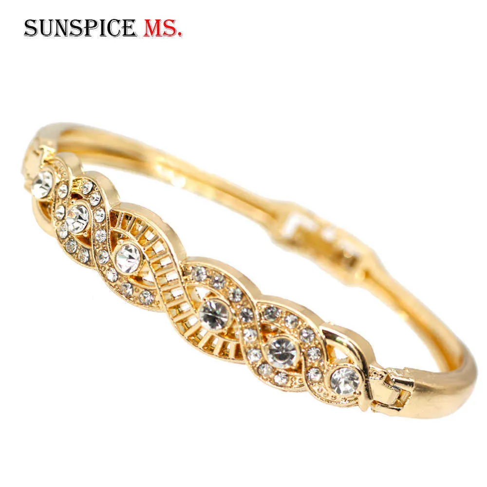 Sunspicems Gold Color Manchet Armband Marokko Dames Etnische Bruiloft Sieraden Dubai Rhinestone Dunne Bangles Bruids Gift Groothandel Q0719