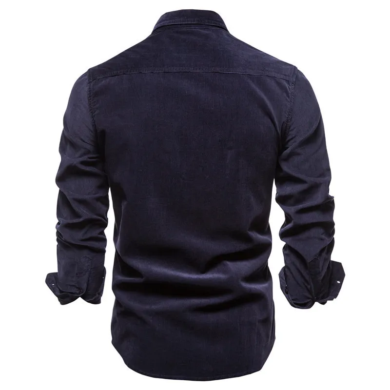 Herrskjorta Business Casual Single Breasted 100% Bomull Mode Solid Corduroy Man S Höst Slim Top EU Storlek 220307