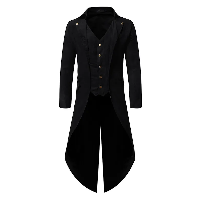 Medieval Gothic Tailcoat Men Victorian Coat Steampunk Trench Mens Cosplay Costume Tuxedo Coat Halloween Festival Party Homme 4XL 210524