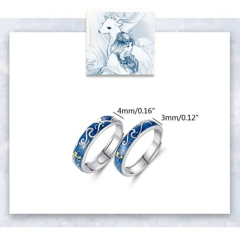 veado starry céu casal anel azul estrelado noite ajustável amante anéis bandas x0715