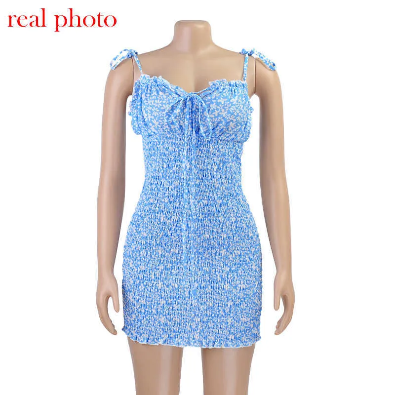 Kryptographische Mode Blumendruck Frauen Minikleider Urlaub Sommerkleid Sommer Sexy rückenfreies Kleid Böhmisches Minikleid mit hoher Taille Y0603