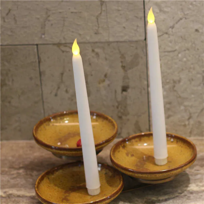 Led battery operated flickering flameless Ivory taper candle lamp candlestick Xmas wedding table Home Church decor 28cmH H311D