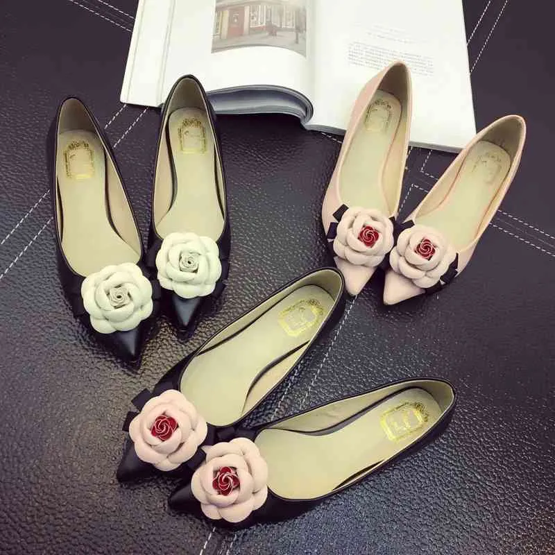 Marque Camellia Fleur Appartements En Cuir Dames Robe De Bureau Bout Pointu Unique Demoiselle D'honneur Femmes Chaussures De Mariage 220315