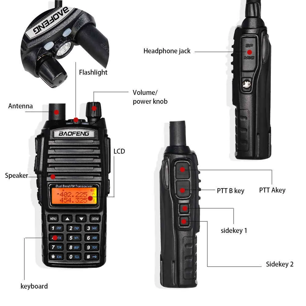 High Power 8W Baofeng UV-82 Walkie Talkie UV82 Dual Band VHF/UHF FM Transceiver 10KM Long Range Hunting Two Way Ham CB Radio