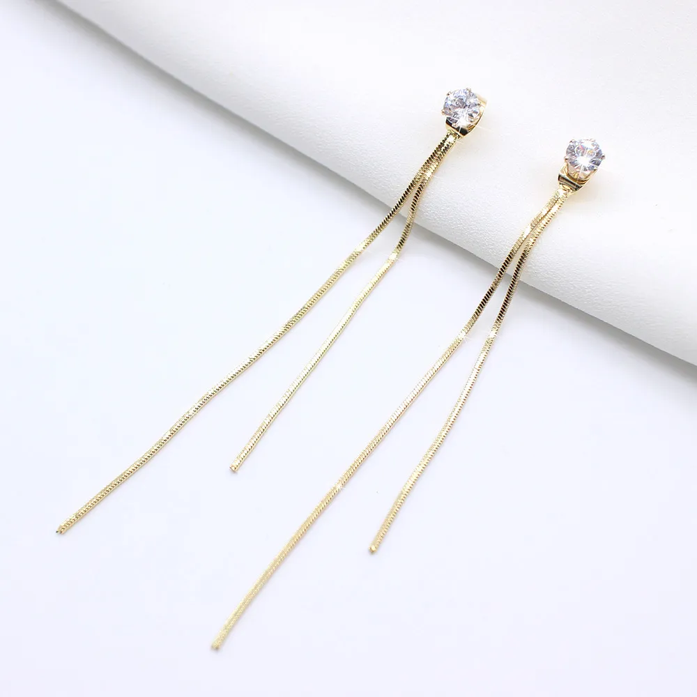 Vintage Gold Color Bar Lange Draad Tassel Drop Oorbellen voor Vrouwen Glanzende Arc Geometrische Koreaanse Mode-sieraden Opknoping Pendientes