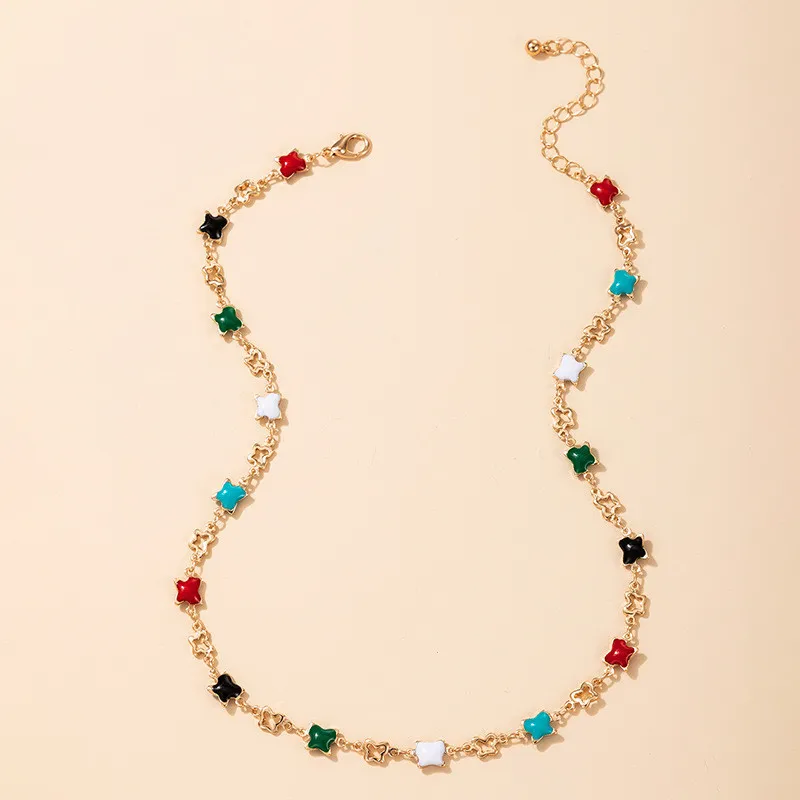 Mode Färgglada Dripping Oil Choker Neckalce For Women Trendy Butterfly Hänge Clavicle Chain Halsband Smycken