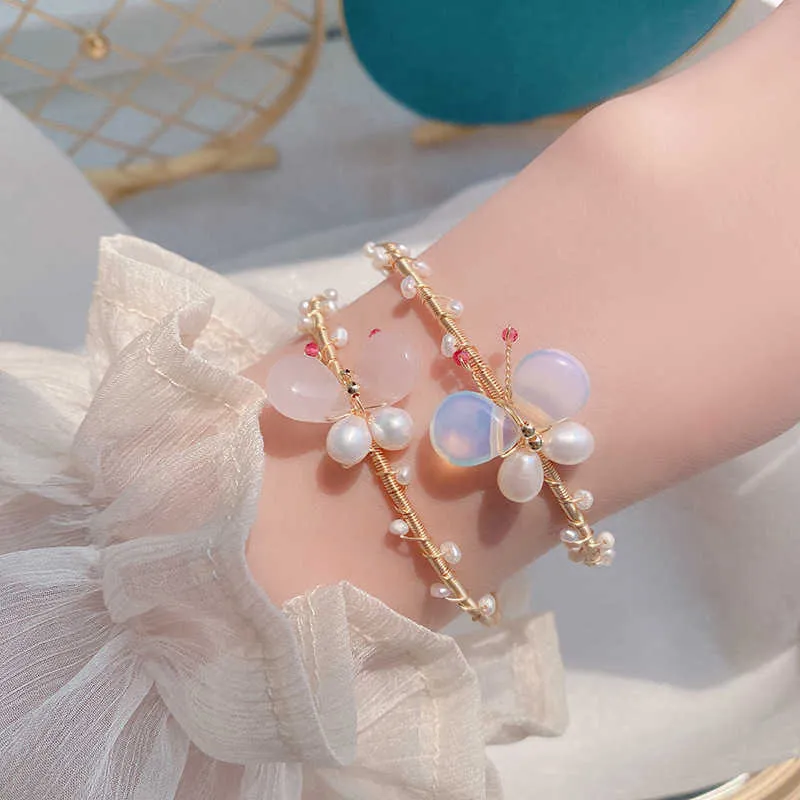 Ретро натуральный розовый кристалл пресноводный жемчужный браслет для женщин Опал серьги серьги набор модных украшений подарки для девочек Q0717