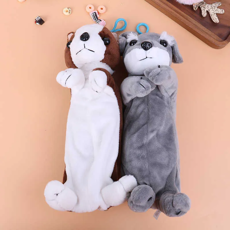 Cartoon pluche etui kawaii pluche hond puppy school kantoorbenodigdheden potlood tassen voor kinderen briefpapier potlood doos y0817