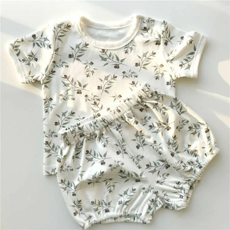 Piao Baby Summer Clothes Sets can Use as Sleep Sest Or Play Suits Children Boys Girls T Shirt Bloomers Outfit 210619