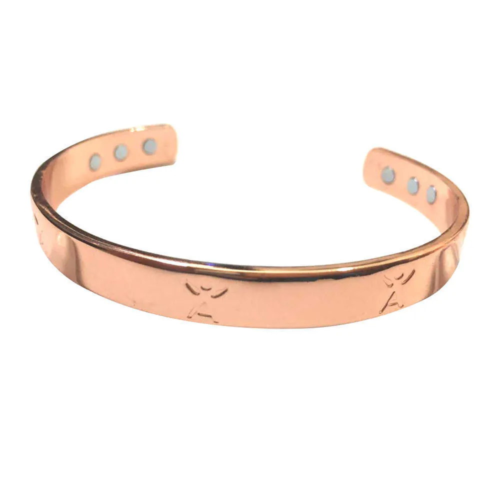 Net Red Inster Rose Gold Bracelet Européen et American Magnet ouvert Bracelet en cuivre rouge Copper Couple Embossé Aimant Bracelet Santé Q0717