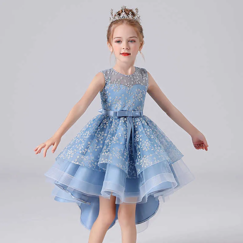 2021 été queue demoiselle d'honneur robe enfants robes pour filles enfants Costume princesse fille fête blanc bleu rose robe de mariée Q0716